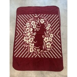 Vintage San Marcos Red/Tan Spiral Floral Reversible Blanket Sz 87x62 Heavyweight